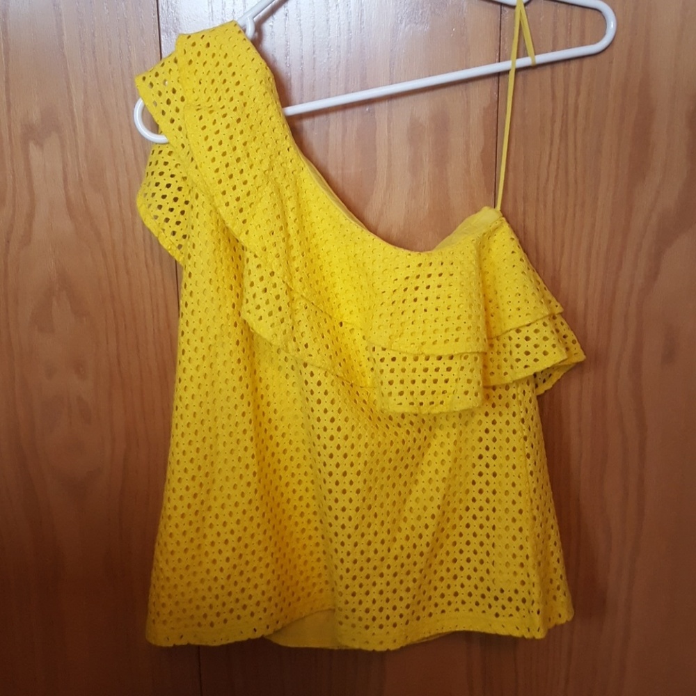 One shoulder yellow ruffle top